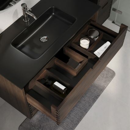 Waschtischunterschrank mit Waschbecken GRIBSKOV 100 cm, Braun/Eiche/Schwarz
