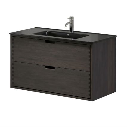 Waschtischunterschrank mit Waschbecken GRIBSKOV 100 cm, Braun/Eiche/Schwarz