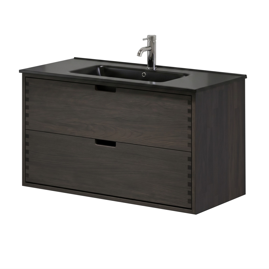 Waschtischunterschrank mit Waschbecken GRIBSKOV 100 cm, Braun/Eiche/Schwarz