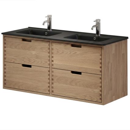 Waschtischunterschrank mit Waschbecken GRIBSKOV 120 cm Beige/Eiche/Schwarz