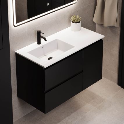 Waschtischunterschrank mit Waschbecken HELSINKI 95 cm, links, schwarz