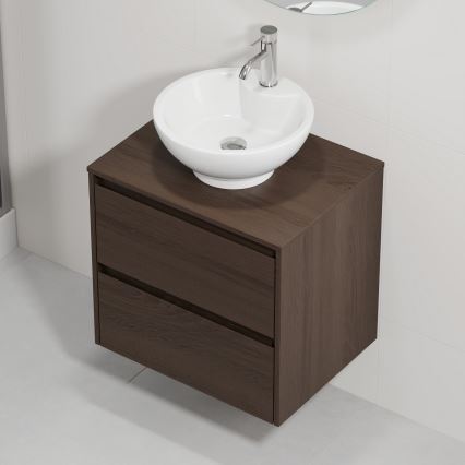 Waschtischunterschrank mit Waschbecken TRONDHEIM/DRAMMEN 60x57x46 cm Nussbaum/Weiß