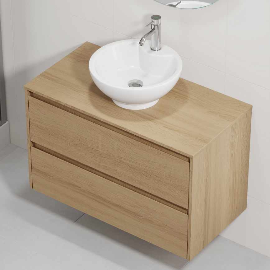 Waschtischunterschrank mit Waschbecken TRONDHEIM/DRAMMEN 90x57x46 cm Eiche/weiß