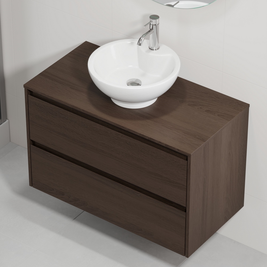 Waschtischunterschrank mit Waschbecken TRONDHEIM/DRAMMEN 90x57x46 cm Nussbaum/Weiß