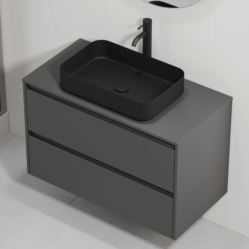 Waschtischunterschrank mit Waschbecken TRONDHEIM/LJORDAL 90x57x46 cm Anthrazit/Schwarz