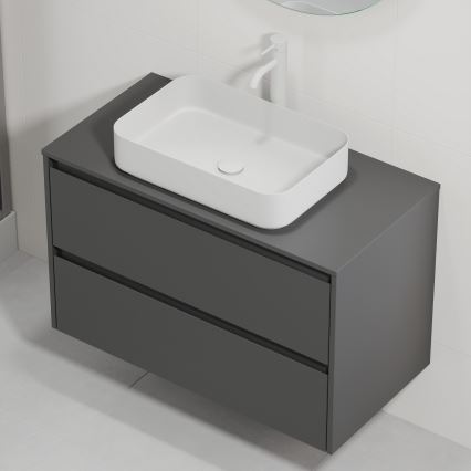 Waschtischunterschrank mit Waschbecken TRONDHEIM/LJORDAL 90x57x46 cm Anthrazit/Weiß