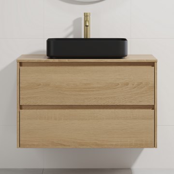Waschtischunterschrank mit Waschbecken TRONDHEIM/LJORDAL 90x57x46 cm Eiche/Schwarz
