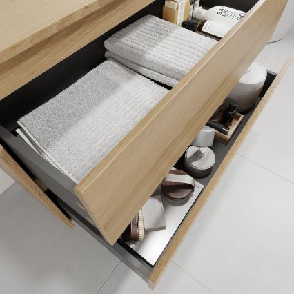 Waschtischunterschrank mit Waschbecken TRONDHEIM/LJORDAL 90x57x46 cm Eiche/Weiß