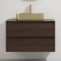 Waschtischunterschrank mit Waschbecken TRONDHEIM/LJORDAL 90x57x46 cm Nussbaum/Messing