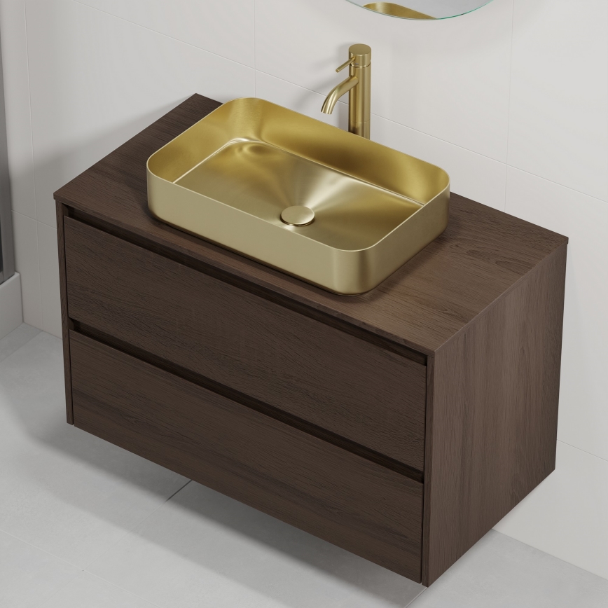 Waschtischunterschrank mit Waschbecken TRONDHEIM/LJORDAL 90x57x46 cm Nussbaum/Messing