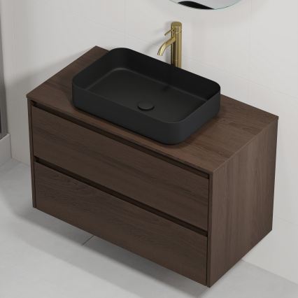 Waschtischunterschrank mit Waschbecken TRONDHEIM/LJORDAL 90x57x46 cm Nussbaum/Schwarz