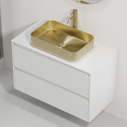 Waschtischunterschrank mit Waschbecken TRONDHEIM/LJORDAL 90x57x46 cm weiß/messing