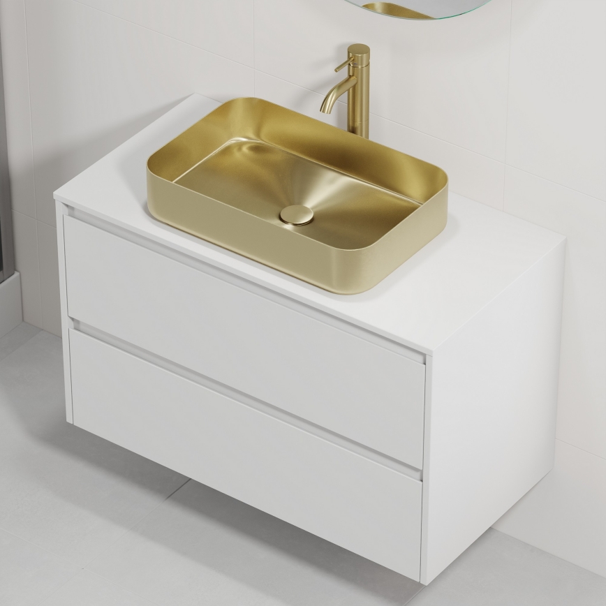 Waschtischunterschrank mit Waschbecken TRONDHEIM/LJORDAL 90x57x46 cm weiß/messing