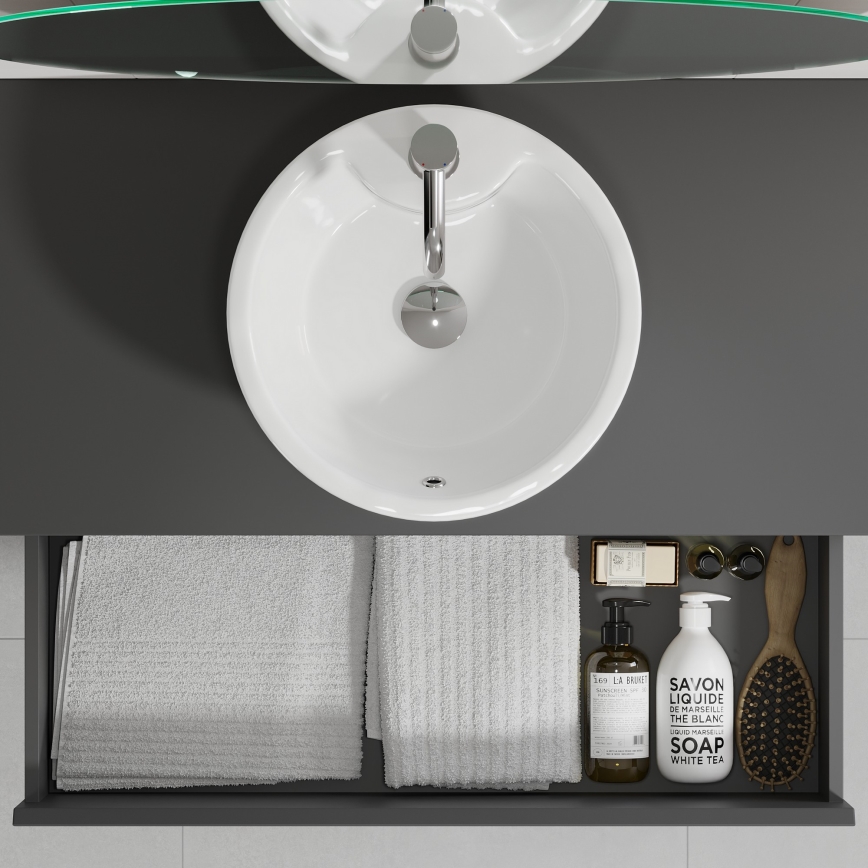 Waschtischunterschrank mit Waschbecken TRONDHEIM/VIKEDAL 60x57x46 cm Anthrazit/Weiß