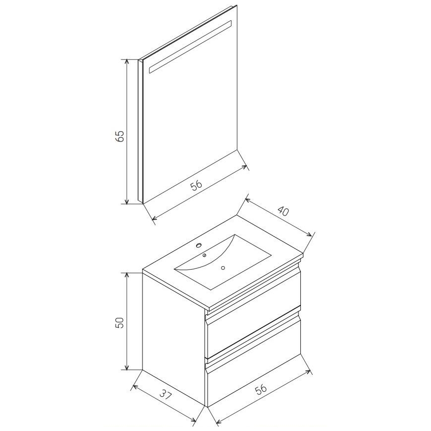 Waschtischunterschrank mit Waschbecken VEDO + LED-Spiegel LED/10W/230V IP44, grau
