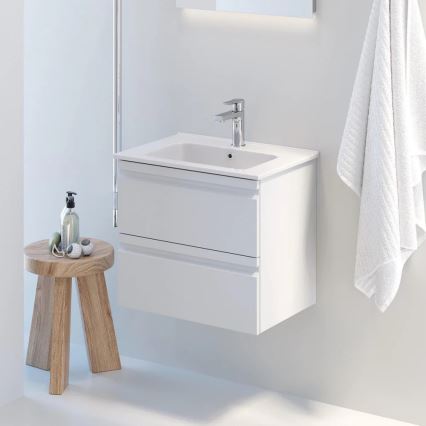 Waschtischunterschrank mit Waschbecken VEDO + LED-Spiegel LED/10W/230V IP44 weiß