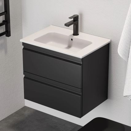 Badezimmerschrank mit Waschbecken VIGO + LED-Wandspiegel mit Hintergrundbeleuchtung LED/10W/230V IP44 schwarz