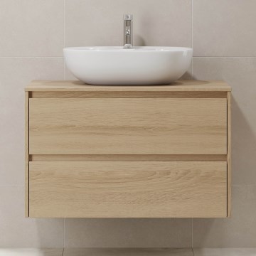 Waschtischunterschrank TRONDHEIM für Waschbecken 90 x 57 x 46 cm, Eiche