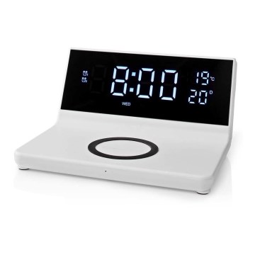 Wecker mit LCD-Display und kabellosem Ladegerät 15W/230V weiß