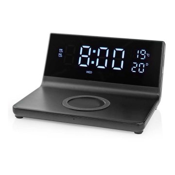 Wecker mit LCD-Display und kabellosem Ladegerät 15W/5V + 1xCR2032 schwarz