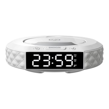 Wecker mit LCD-Display und kabellosem Qi-Ladegerät 27W/9V 220 mAh weiß