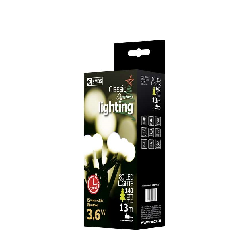 Emos ZY0902T - Weihnachtliche Lichterkette IP44 8m 80xLED