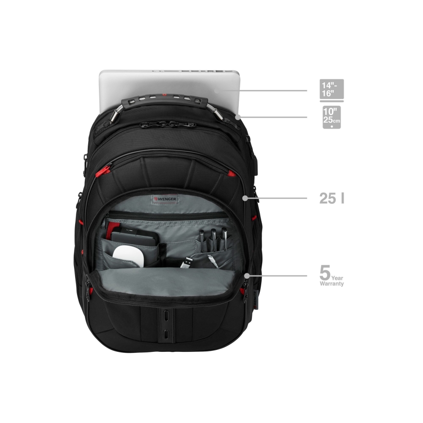 Wenger - Laptop-Rucksack 25 l 16" mit Tablet-Fach 10" Pegasus Deluxe schwarz
