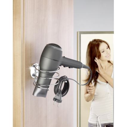 WENKO 18770100-Föhnhalter TURBO-LOC rund Stahl 14x11,5 cm glänzender Chrom