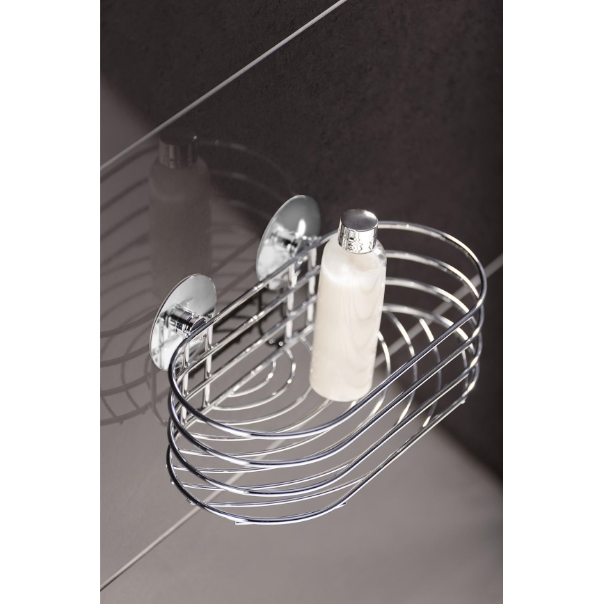 WENKO 18775100 - TURBO-LOC Rundablage, Stahl, 23,5 x 13,5 cm, Glanzchrom