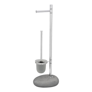 WENKO 19494100 - WC-Bürste PEBBLE STONE 23,5x70 cm glänzender Chrom/grau/Satin