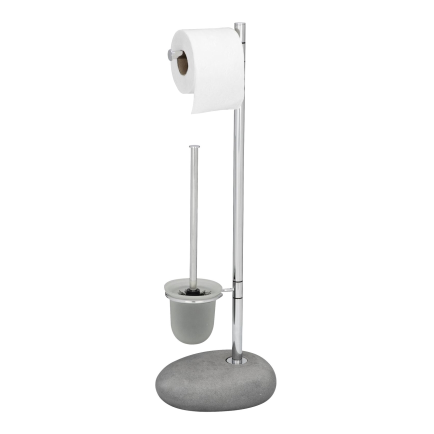 WENKO 19494100 - WC-Bürste PEBBLE STONE 23,5x70 cm glänzender Chrom/grau/Satin