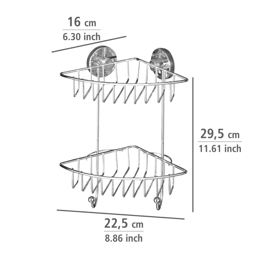 WENKO 20888100-Eckregal VACUUM-LOC rund STAHL 22,5x29,5 cm, Chrom glänzend