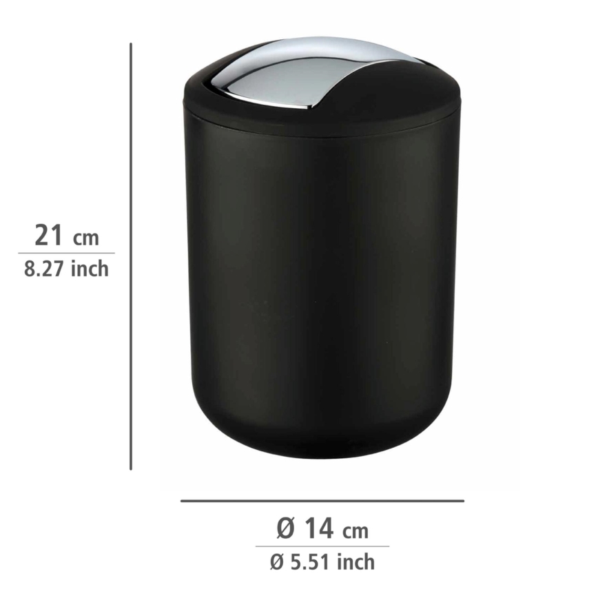WENKO 21211100 - Mülleimer BRASIL 14 x 21 cm, schwarz/Glanzchrom
