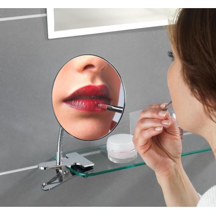 WENKO 22195100 - Kosmetikspiegel CLIP 15x27 cm, glänzender Chrom