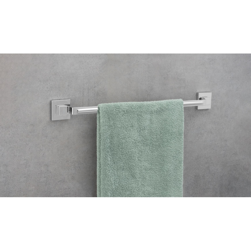 WENKO 22684100 - Handtuchhalter VACUUM-LOC QUADRO ED 60,5 x 6 cm, Silber/Glanzchrom