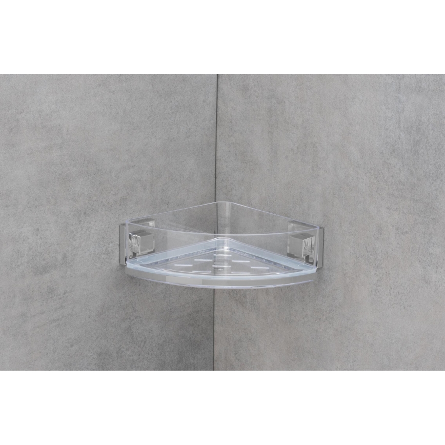 WENKO 22686100-Eckablage VACUUM-LOC QUADRO ED 28x19,5 cm silber/transparent