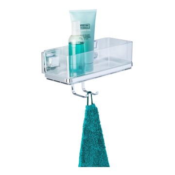 WENKO 22694100-Ablage VACUUM-LOC QUADRO ED 25,5x15 cm silber/glänz. Chrom/klar
