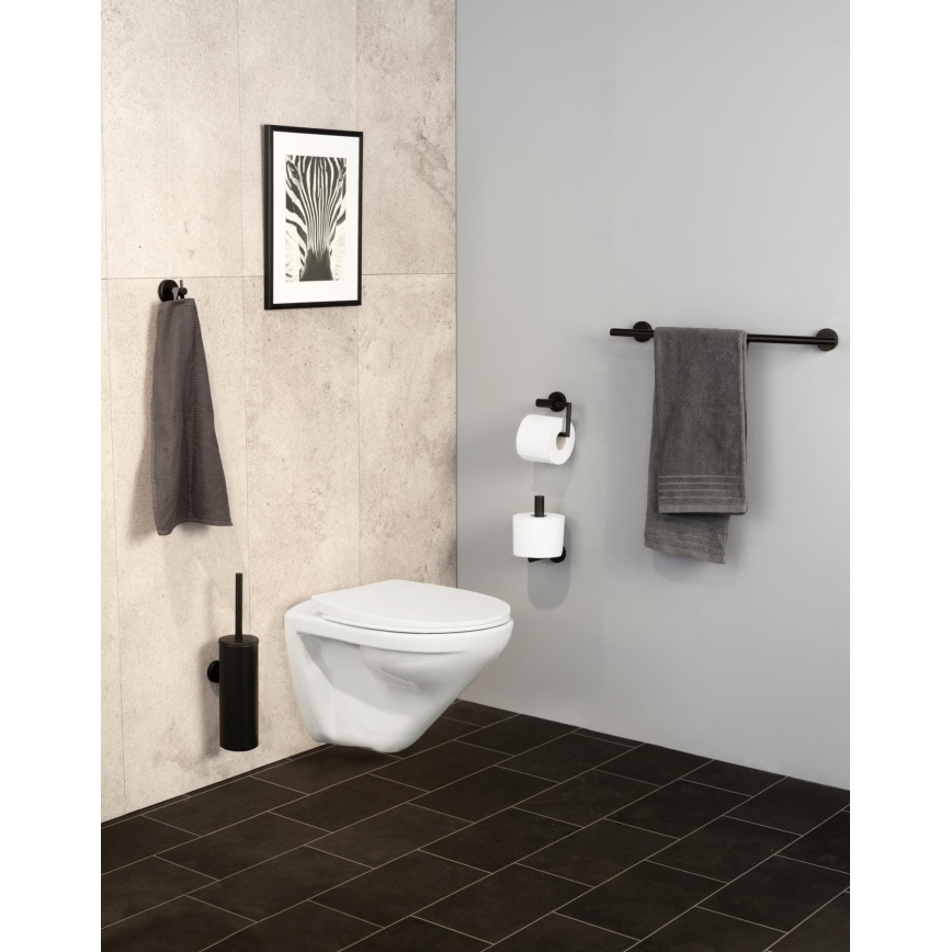WENKO 24262100 - WC-Papierhalter BOSIO BLACK 8 x 18 cm Edelstahl/Silber