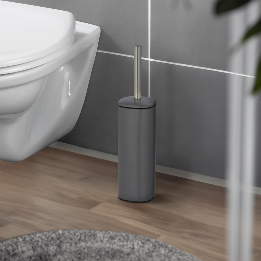 WENKO 24777100 - WC-Set ALASSIO 9,3 x 39,2 cm Edelstahl/grau