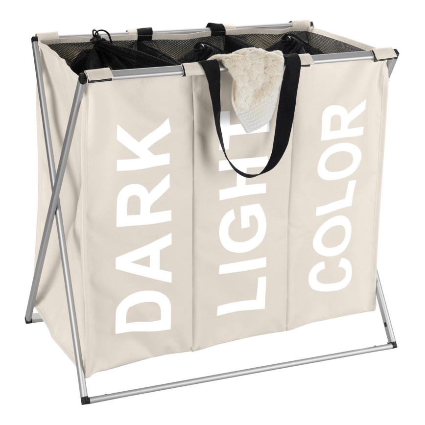 WENKO 3440113100 - Wäschekorb TRIO 63x57 cm beige/schwarz/silber
