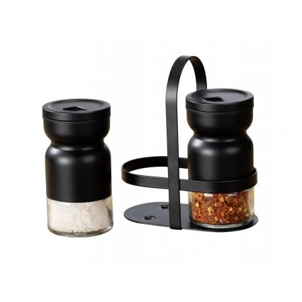WENKO 55081100 - Gewürzset BLACK OUTDOOR KITCHEN 12 x 14,5 cm klar/schwarz