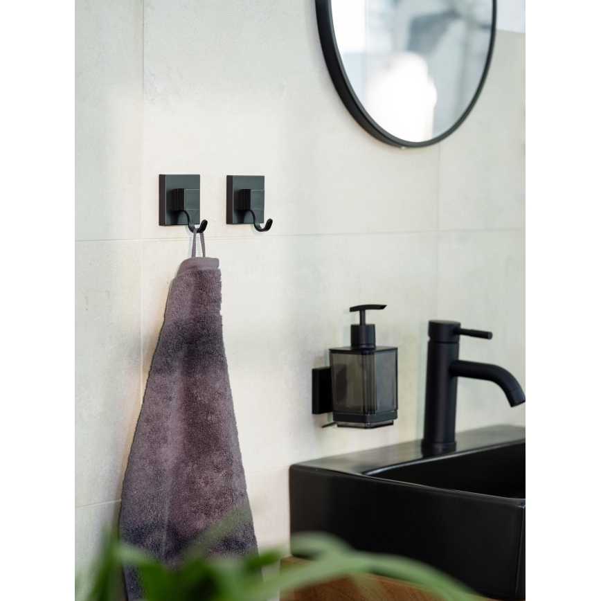 WENKO 71444800 - Seifenspender VACUUM-LOC QUADRO ED 7,5 x 16 cm, schwarz