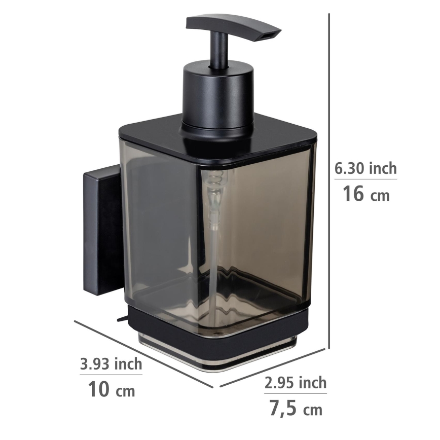 WENKO 71444800 - Seifenspender VACUUM-LOC QUADRO ED 7,5x16 cm schwarz