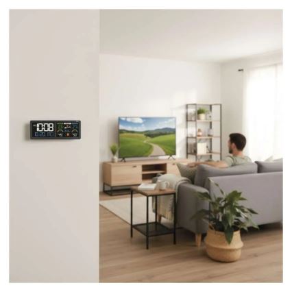 Wetterstation mit farbigem LCD-Display und Wecker 5V 3xAAA + 2xAA schwarz