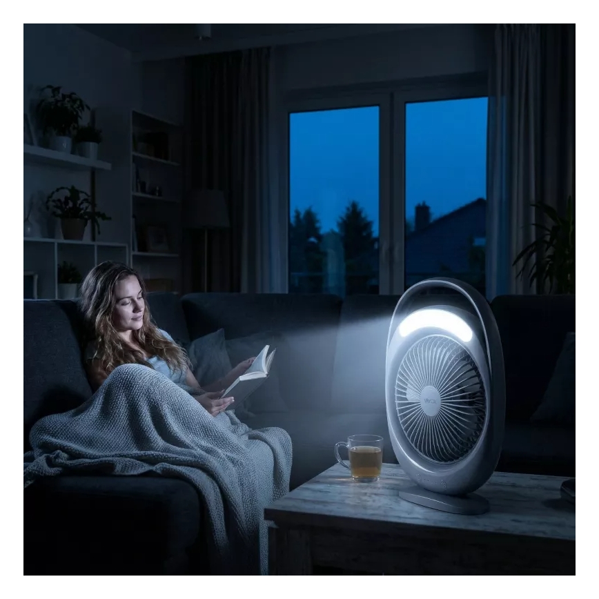Wiederaufladbarer Tischventilator mit LED-Beleuchtung LED/2,8W/5V USB 2400 mAh grau