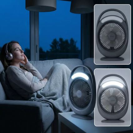 Wiederaufladbarer Tischventilator mit LED-Beleuchtung LED/2,8W/5V USB 2400 mAh grau