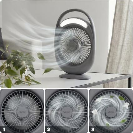 Wiederaufladbarer Tischventilator mit LED-Beleuchtung LED/2,8W/5V USB 2400 mAh grau