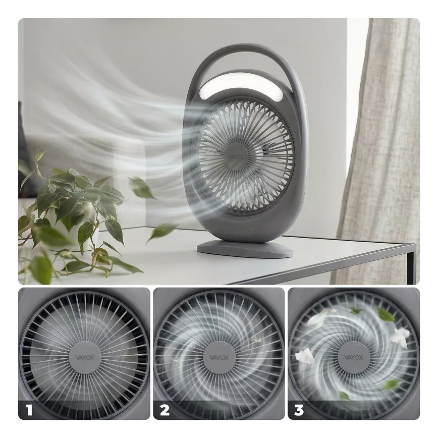 Wiederaufladbarer Tischventilator mit LED-Beleuchtung LED/2,8W/5V USB 2400 mAh grau