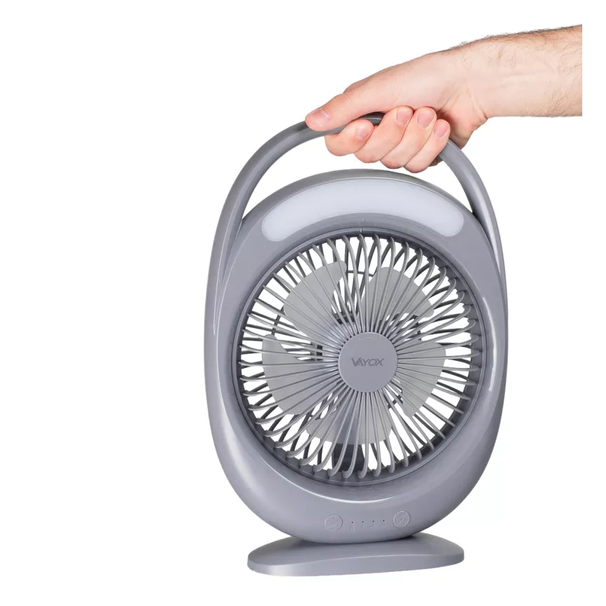 Wiederaufladbarer Tischventilator mit LED-Beleuchtung LED/2,8W/5V USB 2400 mAh grau