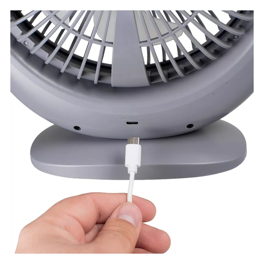 Wiederaufladbarer Tischventilator mit LED-Beleuchtung LED/2,8W/5V USB 2400 mAh grau